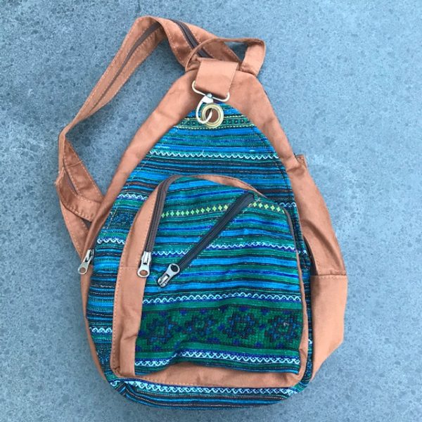 Handgemaakte schoudertas rugtas gekleurd borduursels rits Fairtrade