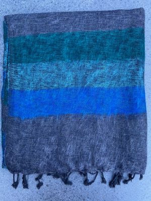Sjaal van Yakwol Jakwol Shawls of Yak wool jak Fairtrade gestreept grijs blauw groen