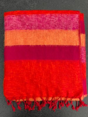 Sjaal van Yakwol Jakwol Jak Yak wol Shawls of Yakwool Fair trade gestreept rood oranje roze geel