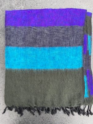 Sjaal van Yakwol Jakwol Jak wollen Shawls of Yakwool Fairtrade gestreept grijs blauw paars