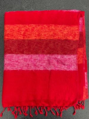 Sjaal van Yakwol Jakwol Jak wollen Shawls of Yakwool Fairtrade gestreept rood roze oranje