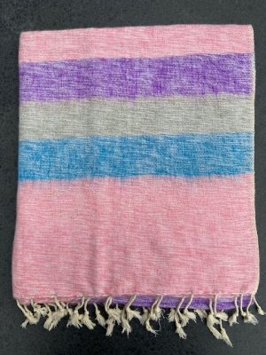 Sjaal van Yakwol Jakwol Jak yak handgemaakt Shawls of Yakwool gestreept roze paars blauw groen