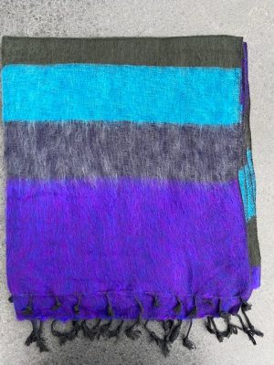 Sjaal van Yakwol Jakwol Yak wollen Shawls of Yakwool Fairtrade gestreept paars grijs blauw