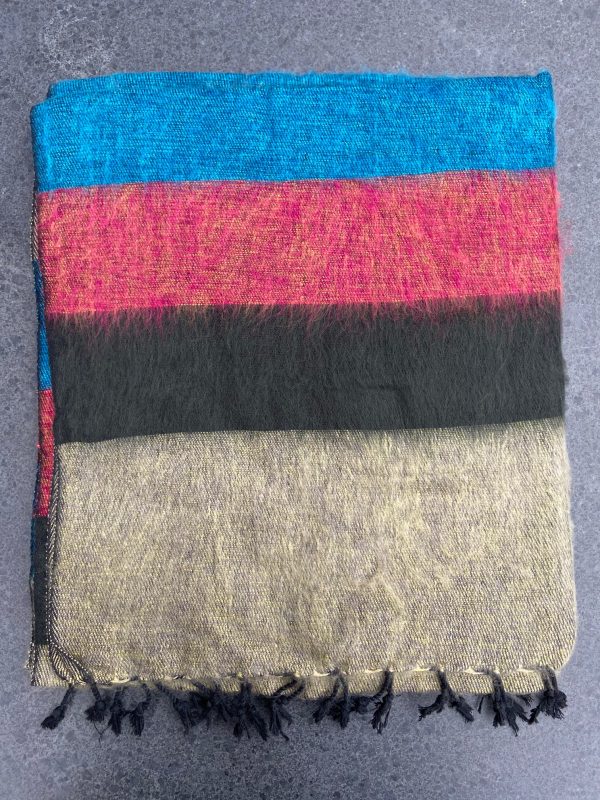 Sjaals van Yak wol Jakwol Yakwollen handgemaakt Himalaya warm gestreept beige zwart rood blauw