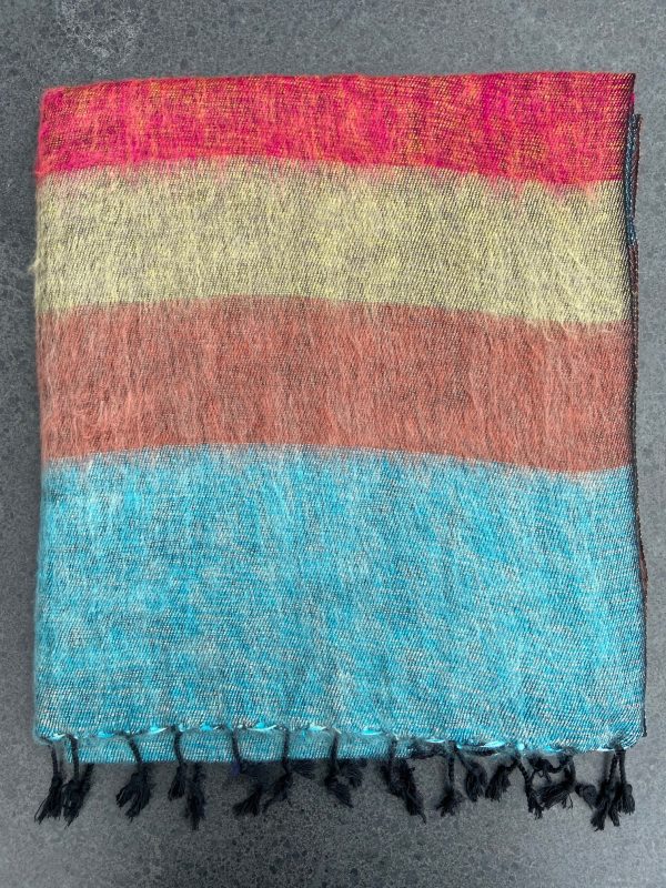 Sjaals van Yakwol Jak wol Yak wollen handgemaakt vrouwen Himalaya gestreept rood geel blauw bruin