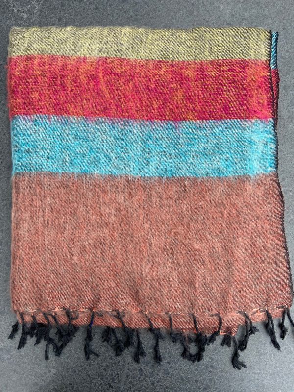 Sjaals van Yakwol Jak wol Yakwollen handwerk dames Himalaya gestreept rood geel blauw bruin